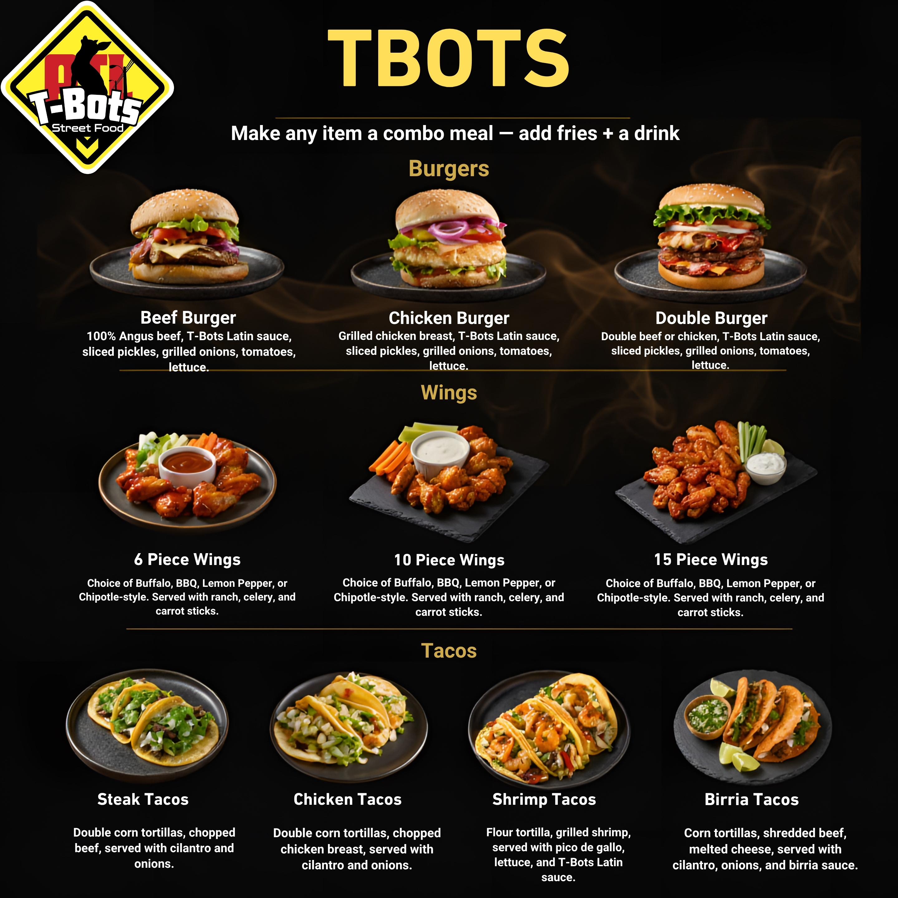 T-Bots Menu Page 1